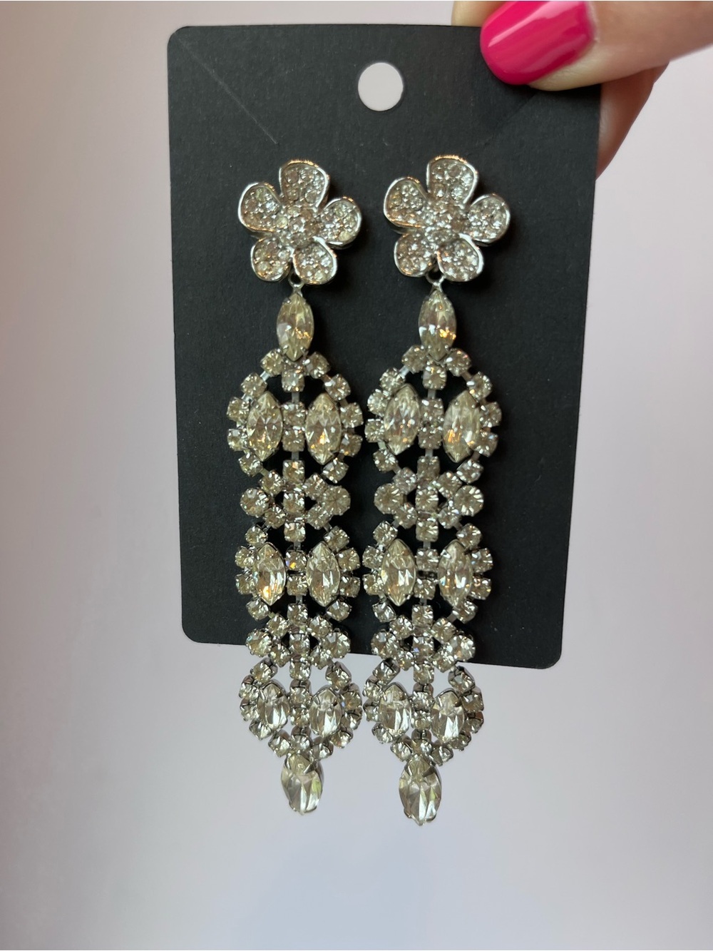 Vintage Rhinestone Long Statement Earrings